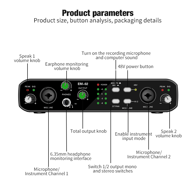 Audio Music Interface - Interface de áudio com microfone 48v