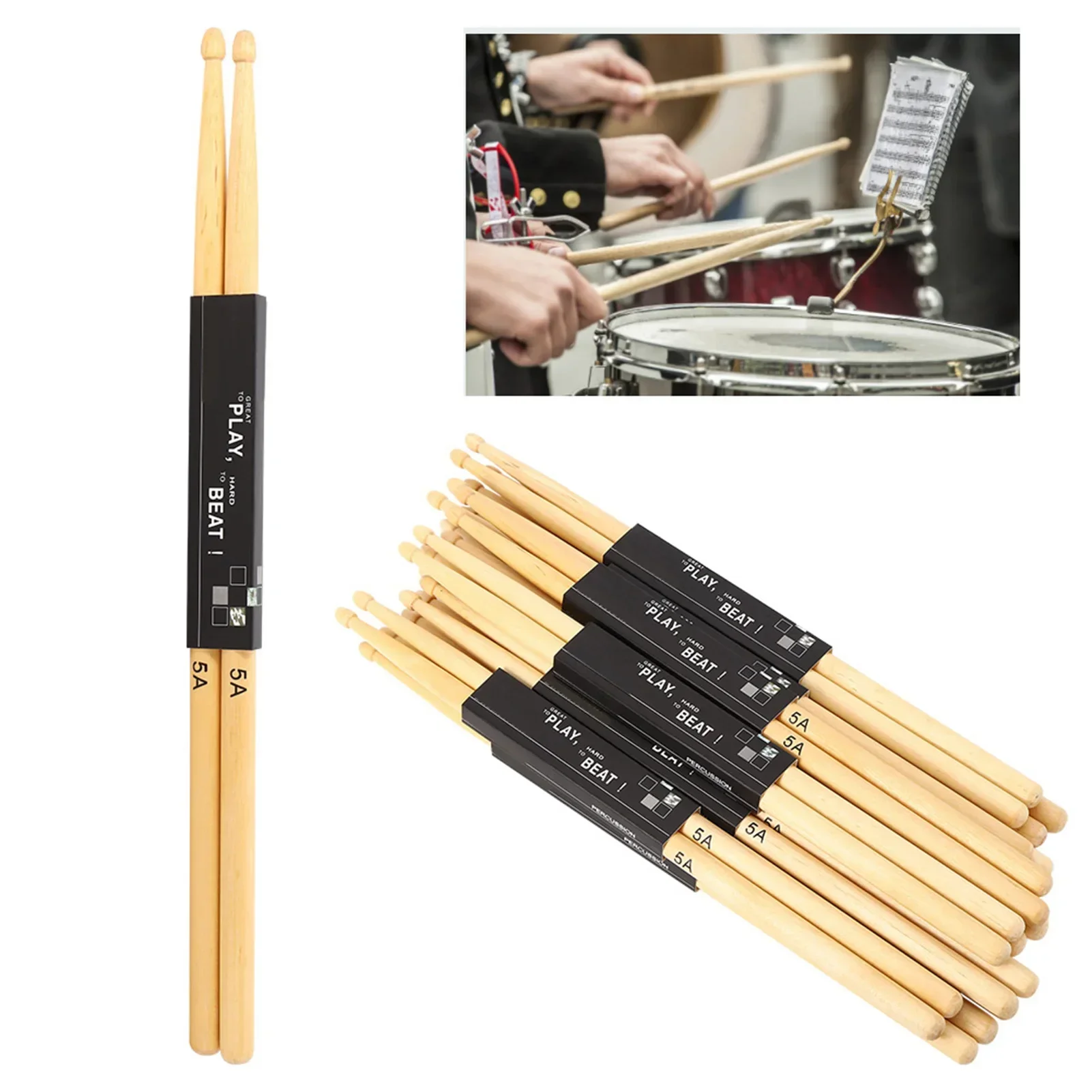 Drum Stick 5A - 12 pares de baquetas de cabeça