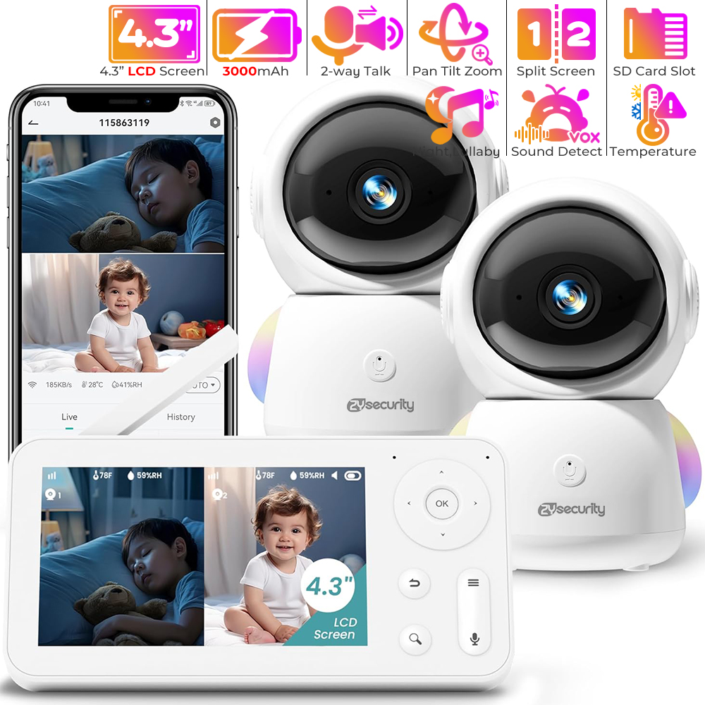 Monitor de bebê 2K com 2 câmer - Audio Detect Music avaliação e preço