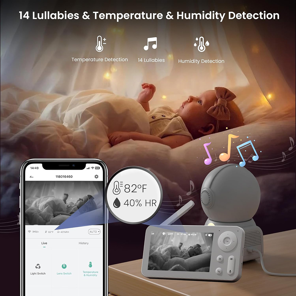 Monitor de bebê 2K com 2 câmer - Audio Detect Music avaliação e preço